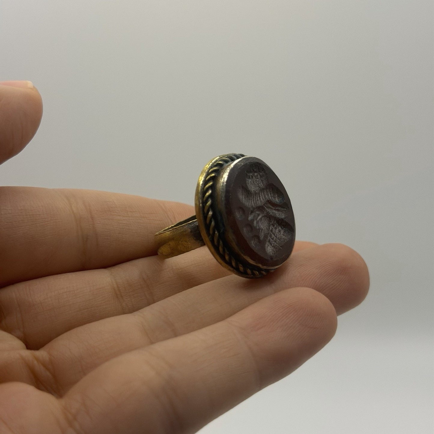 Ancient Roman Style Emperor Intaglio Brass Ring