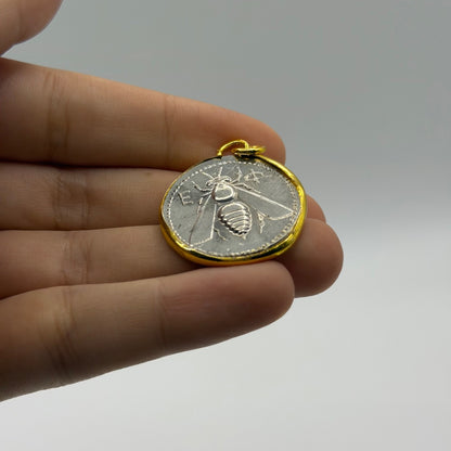 Ancient Roman Greek Style Silver & Gold Plated Coin Pendant