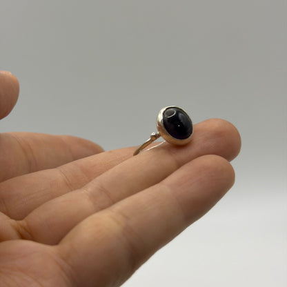 925 Sterling Silver Oval Dark Stone Cabochon Ring Solitaire Bezel Setting⁠