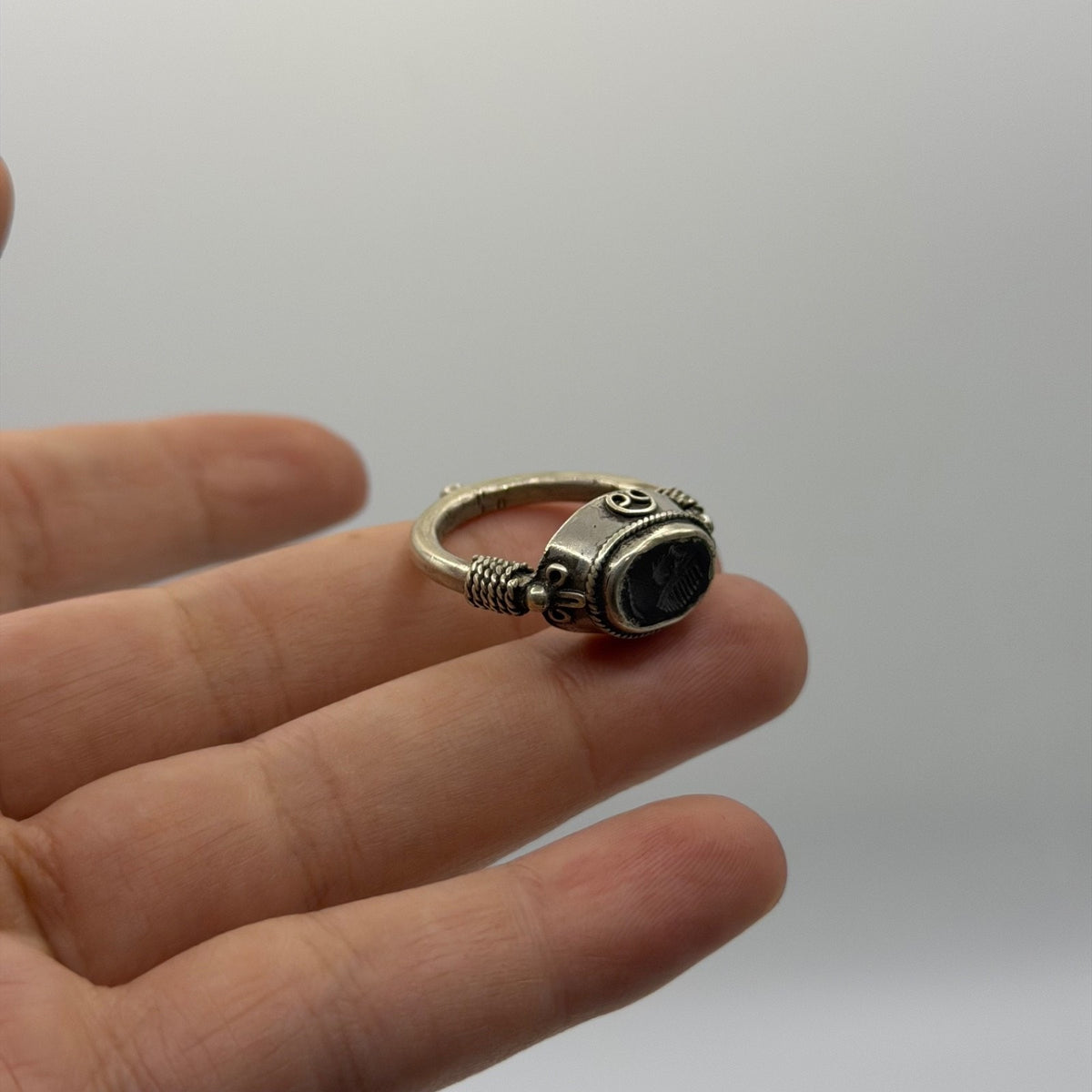 Ancient Roman Inspired Silver Ring With King Portrait Intaglio