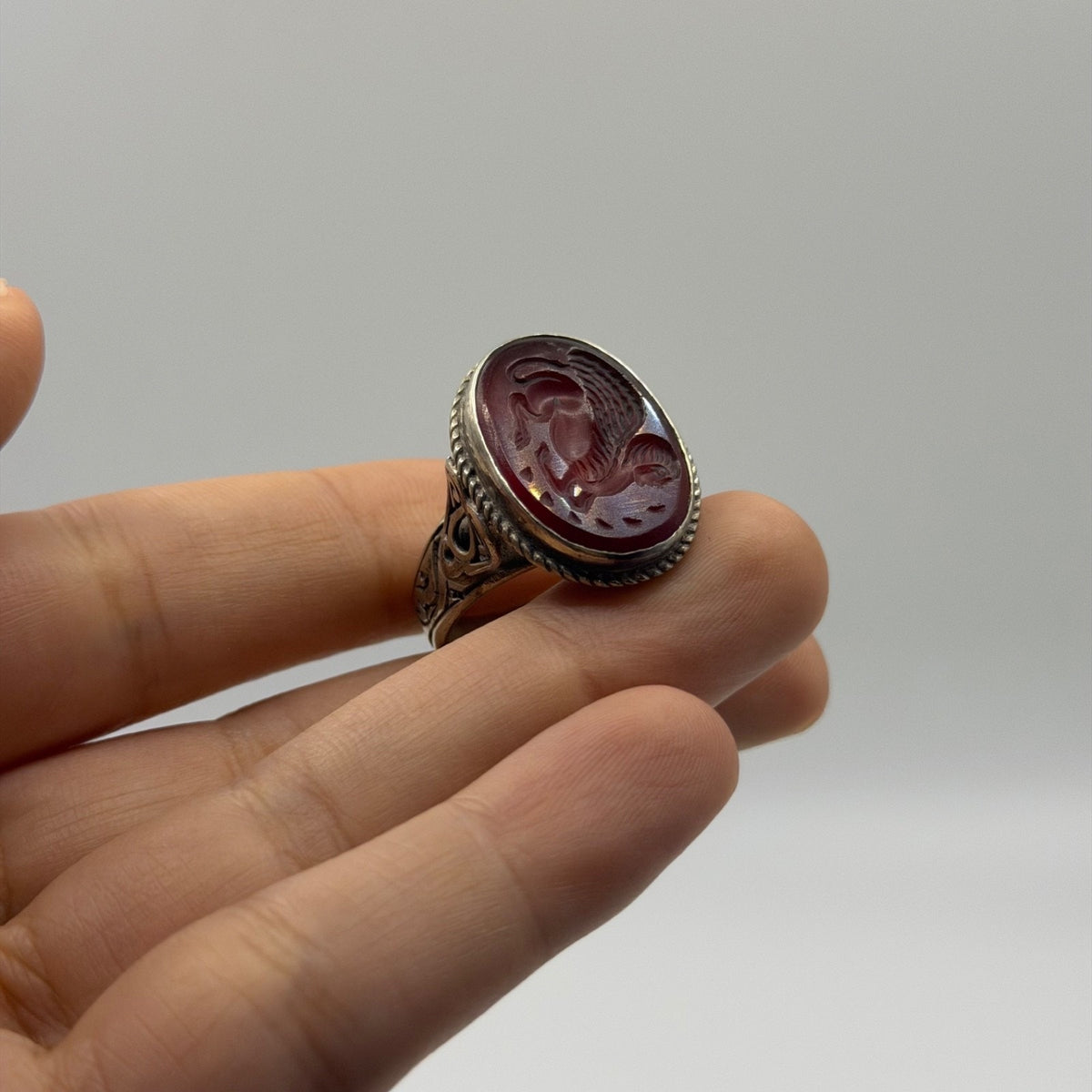 Vintage Ancient Roman Style Silver Intaglio Ring