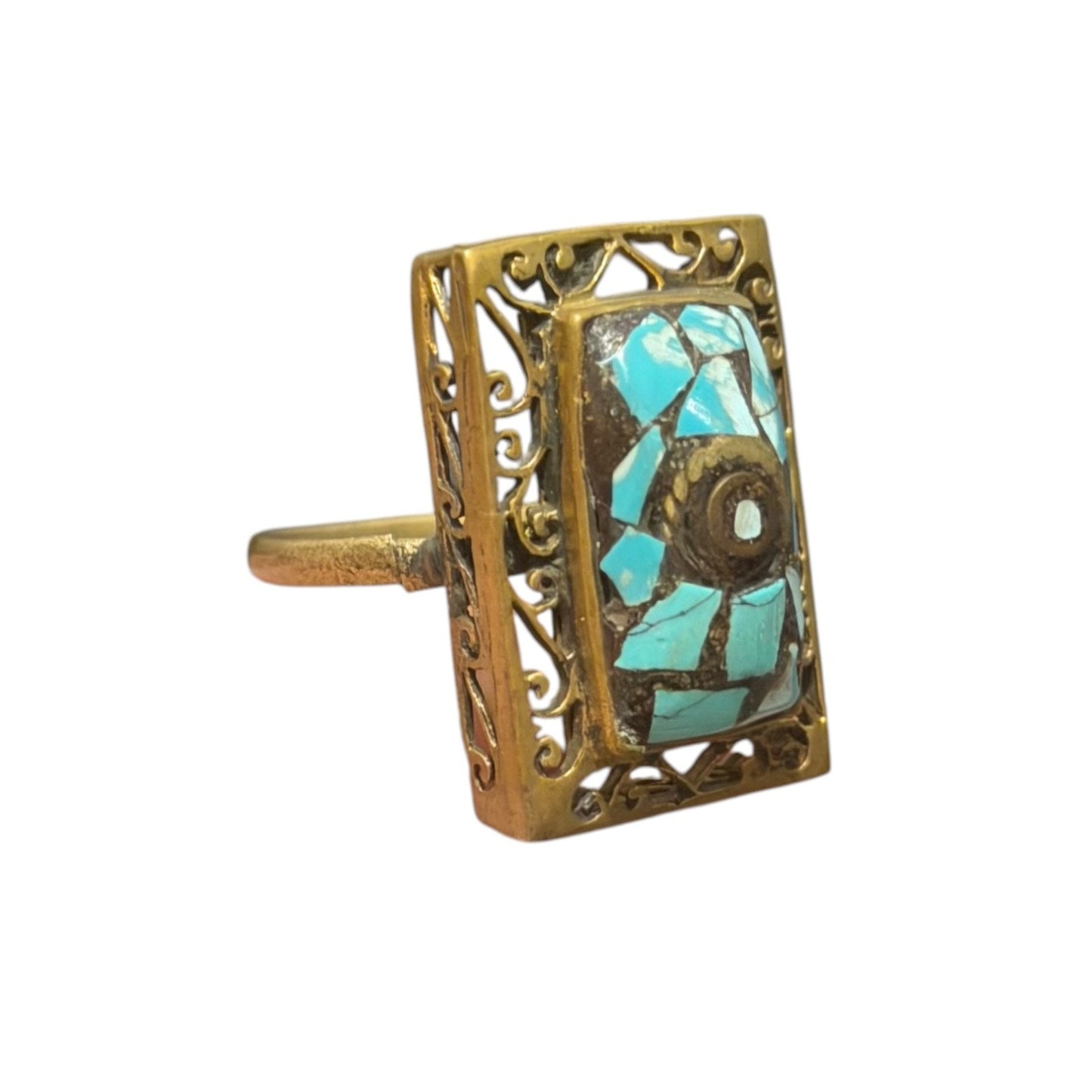 Vintage Nepalese Tribal Brass Ring With Stones