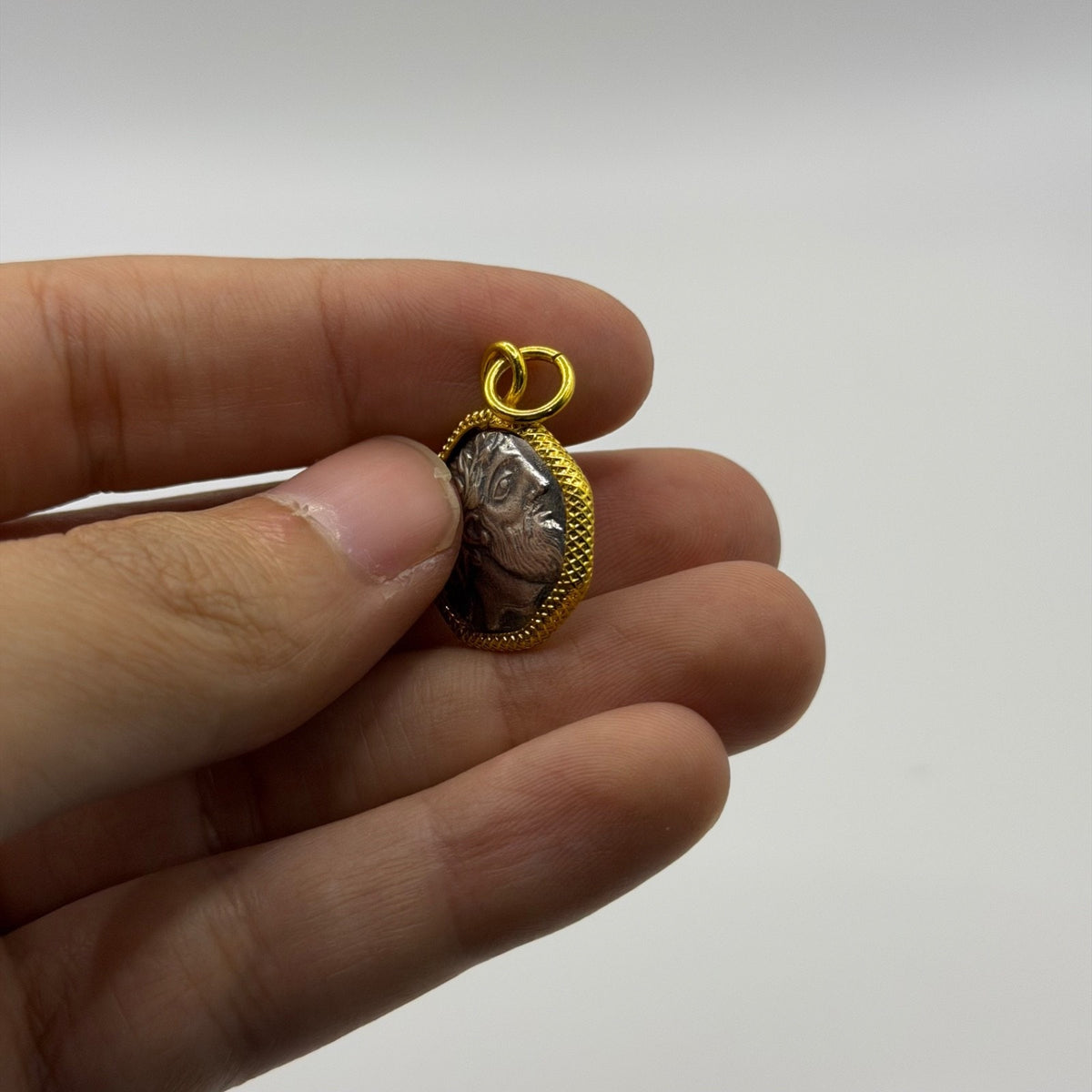 Ancient Roman Greek Style Coin Pendant Silver Gold Tone Coin Medallion Charm