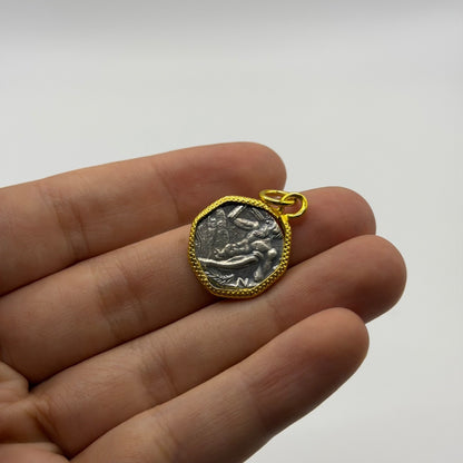 Ancient Roman Greek Style Coin Pendant Silver Gold Tone Coin Medallion Charm