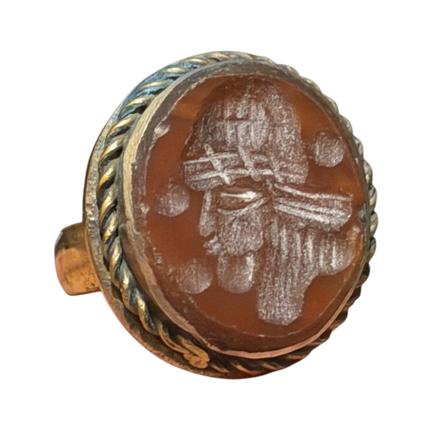 Ancient Roman Style Intaglio Carved Brass Ring