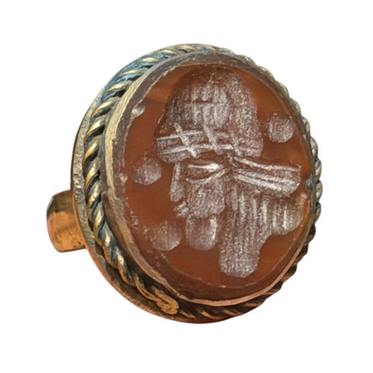Ancient Roman Style Intaglio Carved Brass Ring
