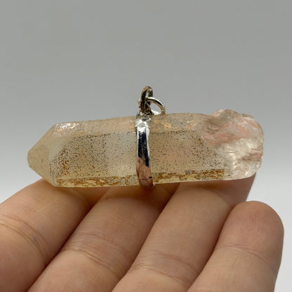 Raw Quartz Crystal Point Horizontal Bar Pendant Natural Mineral Charm