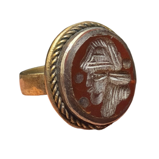 Ancient Roman Style King Portrait Intaglio Brass Ring