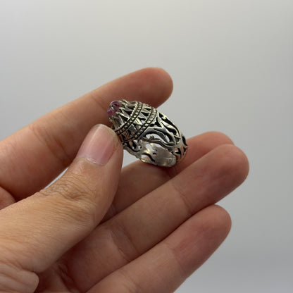 Vintage Handmade Silver Ring With Pink Gem Stone