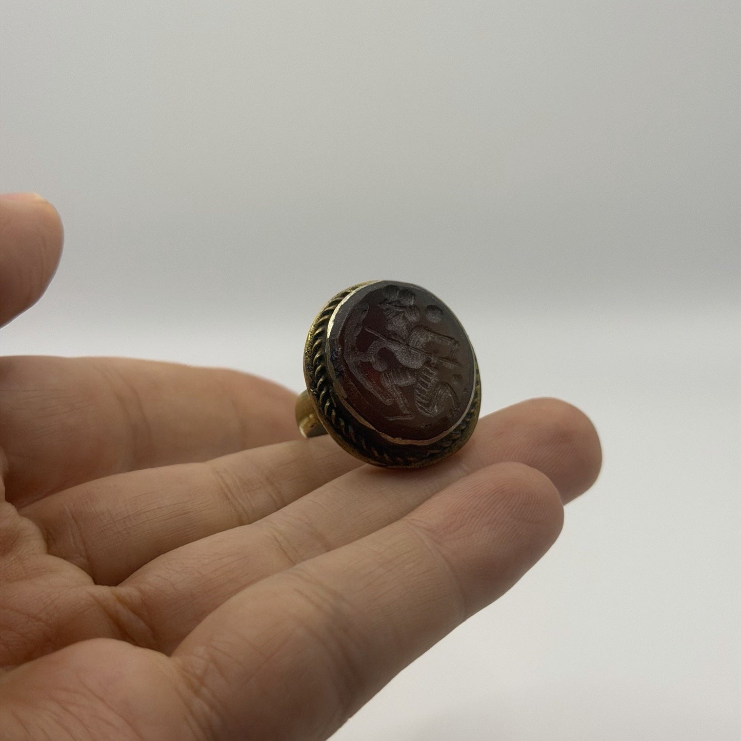 Ancient Roman Style Emperor Intaglio Brass Ring