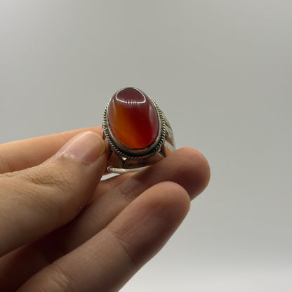 Silver Statement Ring featuring High-Dome Red Carnelian Cabochon