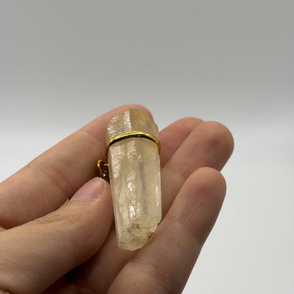 Raw Quartz Crystal Point Pendant Gold Tone Wire Wrap Natural Gemstone Charm⁠
