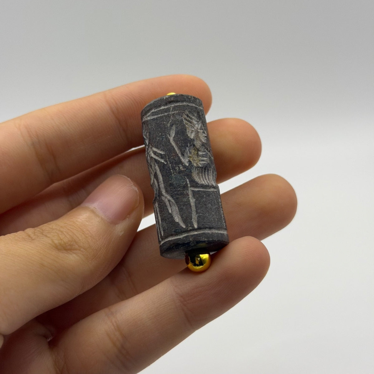 Antique Carved Cylinder Seal Pendant Ancient Style Bead Charm