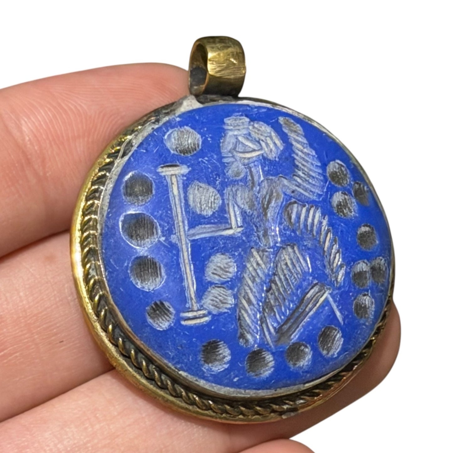 Vintage Winged Man Intaglio Brass Pendant
