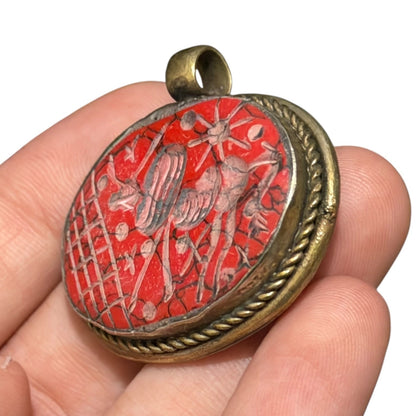 Vintage Indus Valley Holy Cow Intaglio Brass Pendant