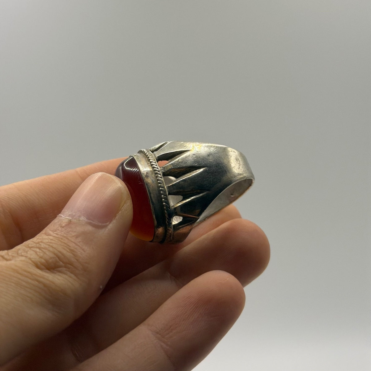 Silver Statement Ring featuring High-Dome Red Carnelian Cabochon