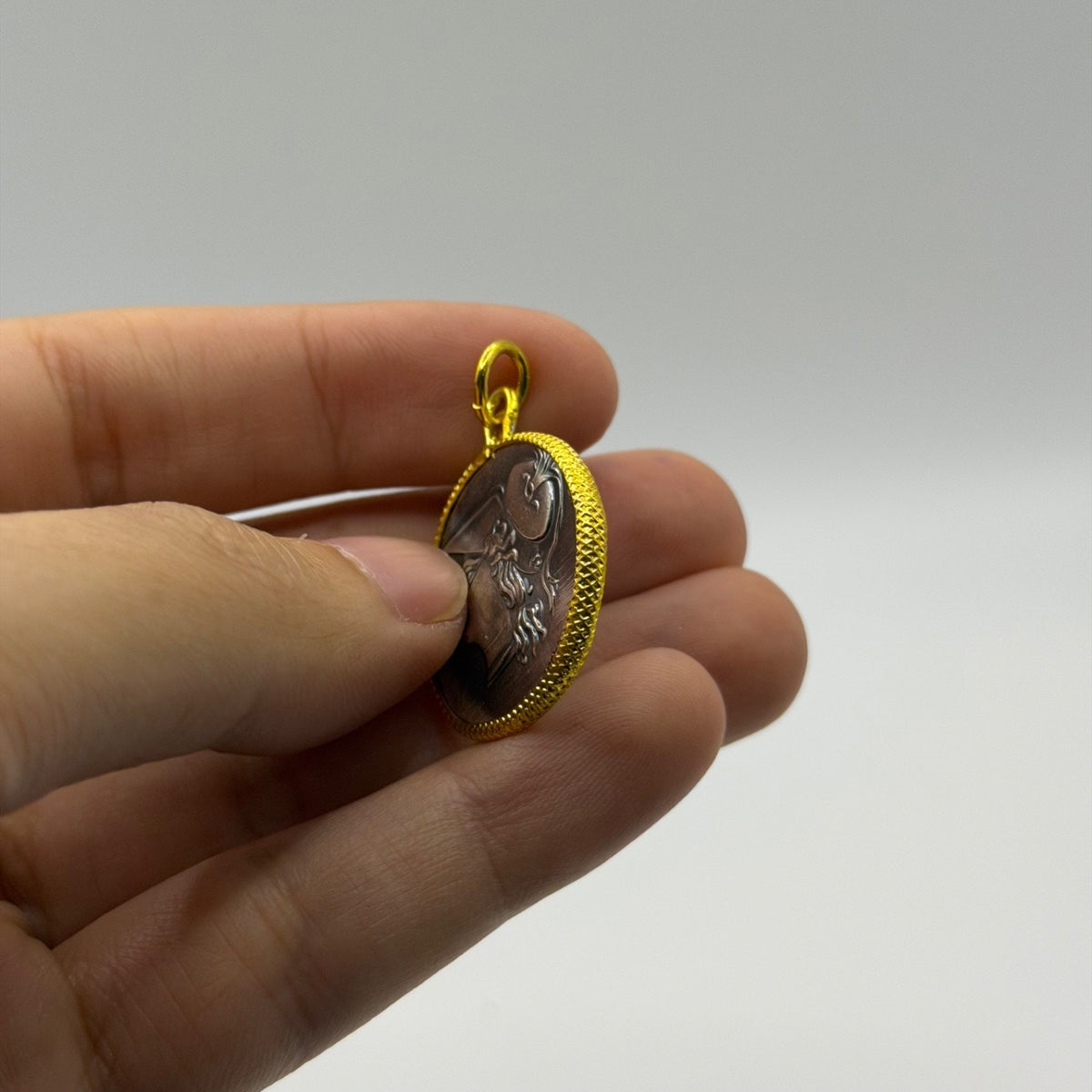 Ancient Roman Greek Style Silver & Gold Tone Coin Pendant