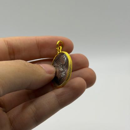 Ancient Roman Greek Style Silver & Gold Tone Coin Pendant