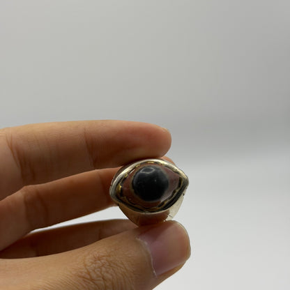 Silver Statement Ring with Large Banded Sardonyx Agate Cabochon