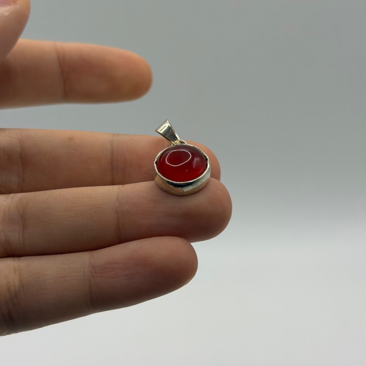 925 Solid Silver Red Carnelian Round Gemstone Pendant Charm