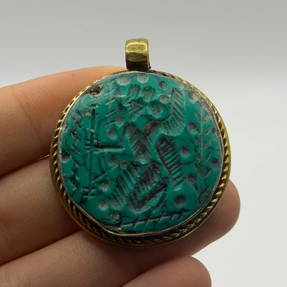 Ancient Near Eastern Style Hand Carved Intaglio Brass Pendant