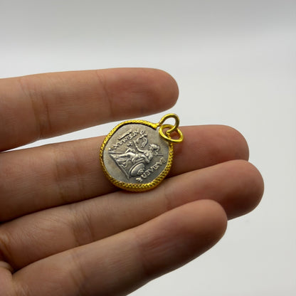 Ancient Roman Greek Style Coin Pendant Silver Gold Tone Coin Medallion Charm