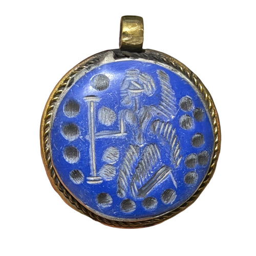 Vintage Winged Man Intaglio Brass Pendant
