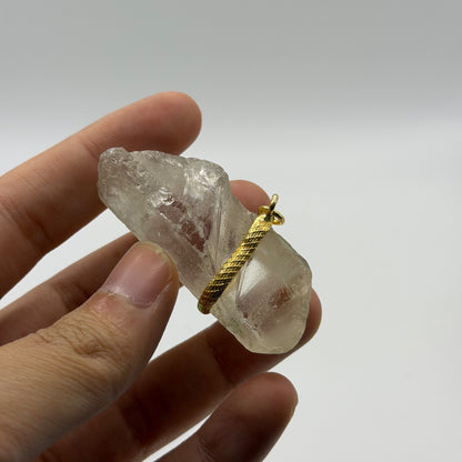 Raw Quartz Crystal Point Pendant Gold Tone Wire Wrap Natural Gemstone Charm⁠