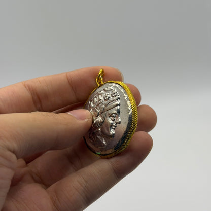 Ancient Greek Roman Inspired Silver Plated Gold Gilded Coin Pendant