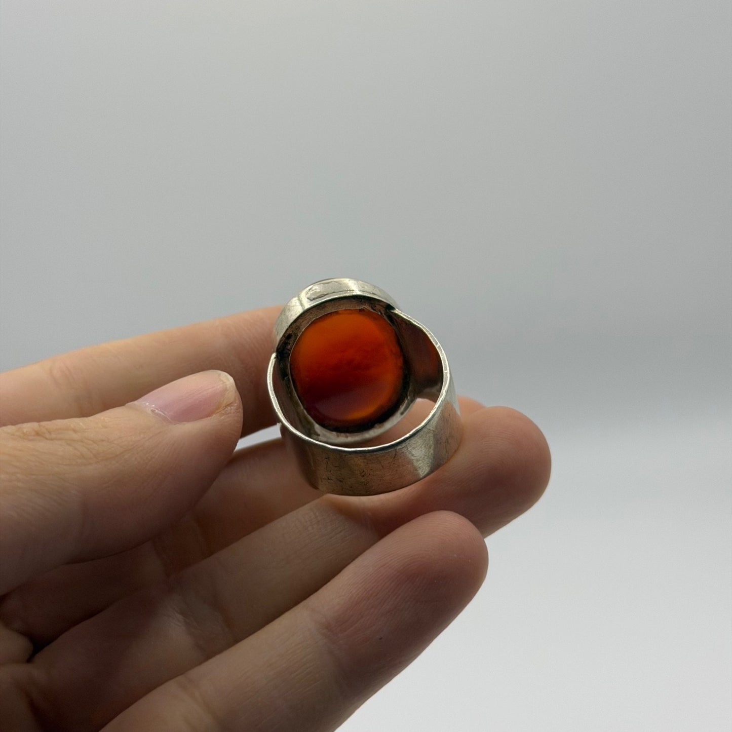 Vintage Silver Ring Carved Carnelian Intaglio Arabic Script
