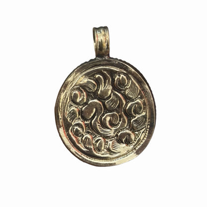 Vintage Nepalese Jade Stone Pumpkin Style Silver Tone Pendant