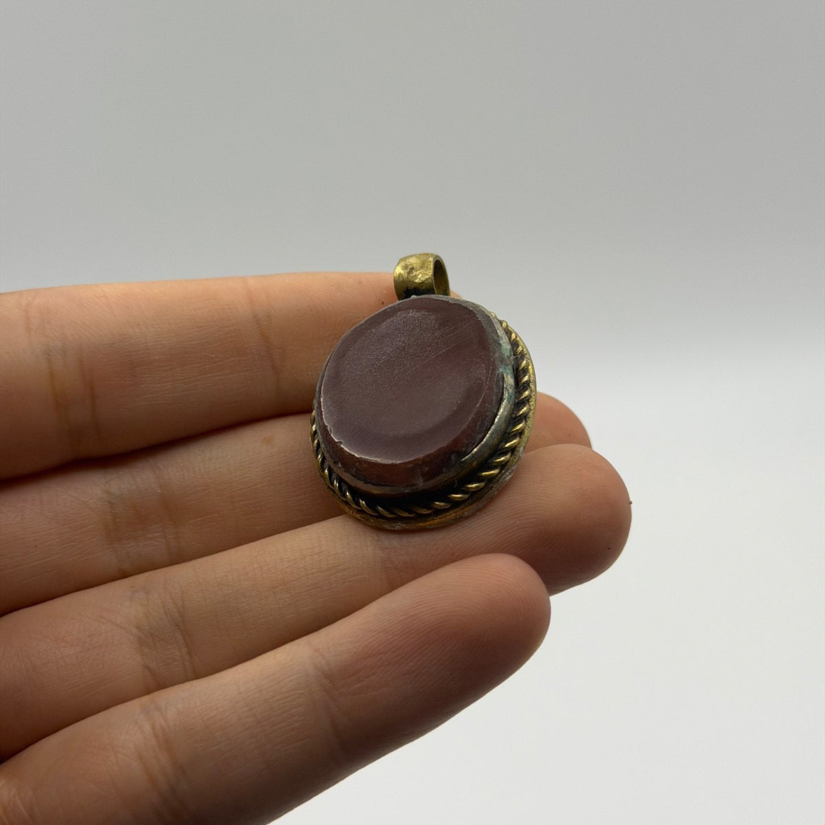 Vintage Natural Agate Afghan Tribal Style Brass Pendant