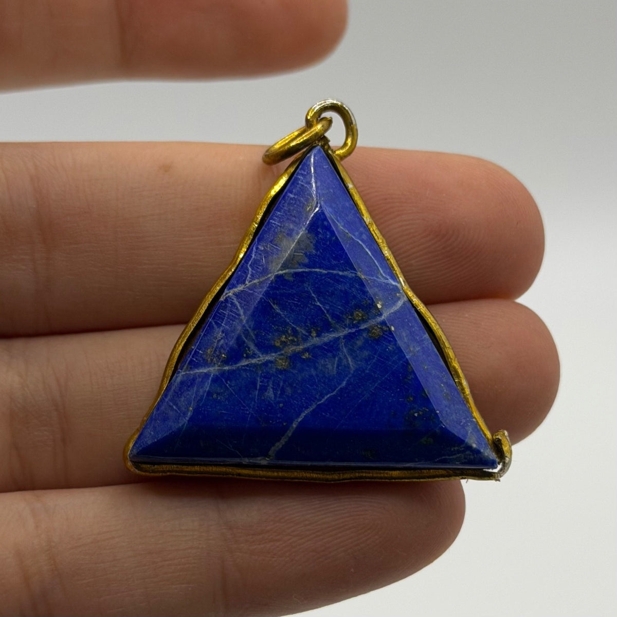 Afghan Natural Lapis Lazuli Triangle Pendant Faceted Blue Gemstone Gold Tone