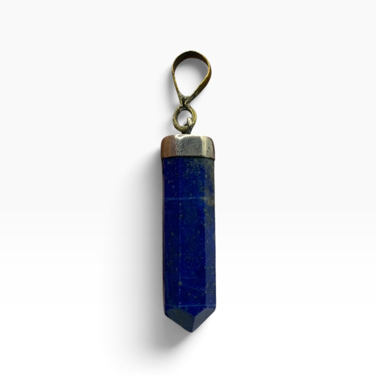 Natural Afghan Lapis Lazuli Point Pendant Silver Cap Hexagonal Crystal Bullet