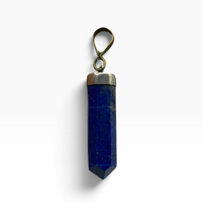 Natural Afghan Lapis Lazuli Point Pendant Silver Cap Hexagonal Crystal Bullet