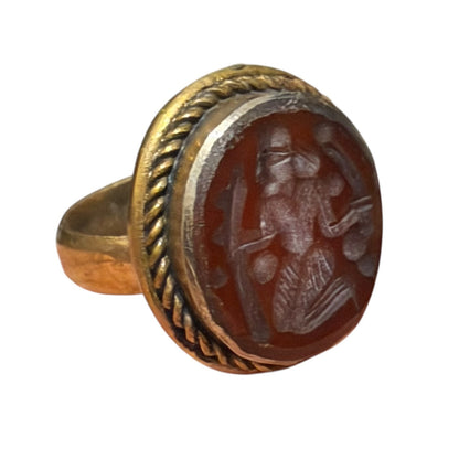 Ancient Roman Style Emperor Sitting Intaglio Brass Ring