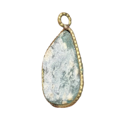 Vintage Green Stone Pendant Silver Tone Handmade Ethnic Jewelry