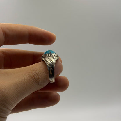Vintage Silver Greco Roman Style Torquise Cabochon Ring