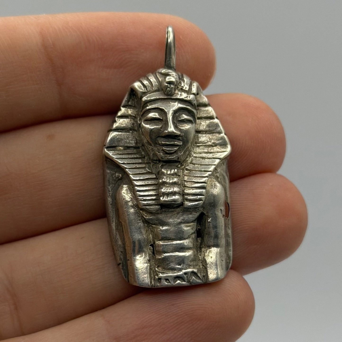 Vintage Ancient Egyptian Inspired Silver Pharaoh King Pendant