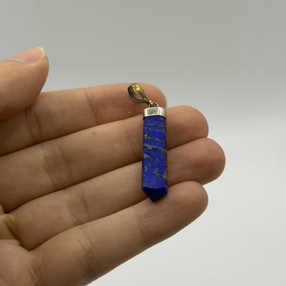 Natural Afghan Lapis Lazuli Point Pendant Silver Cap