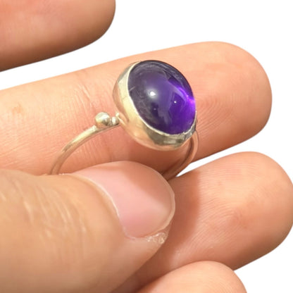 Natural Amethyst Stone Minimal Ring Silver 92.5
