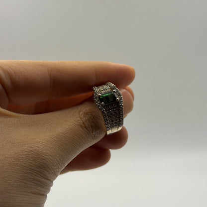 925 Sterling Silver Green Tourmaline Emerald Cut CZ Accent Halo Ring