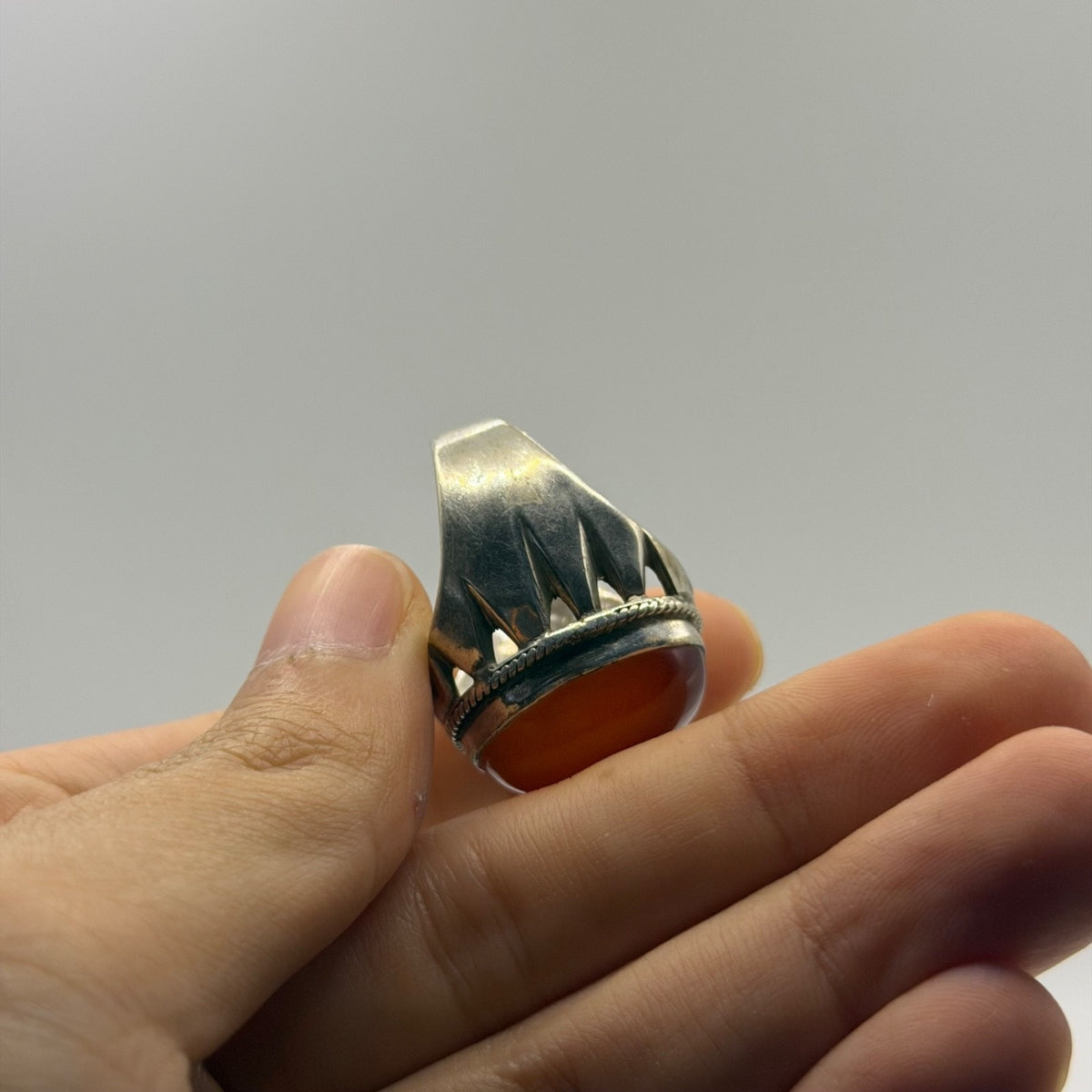 Silver Statement Ring featuring High-Dome Red Carnelian Cabochon