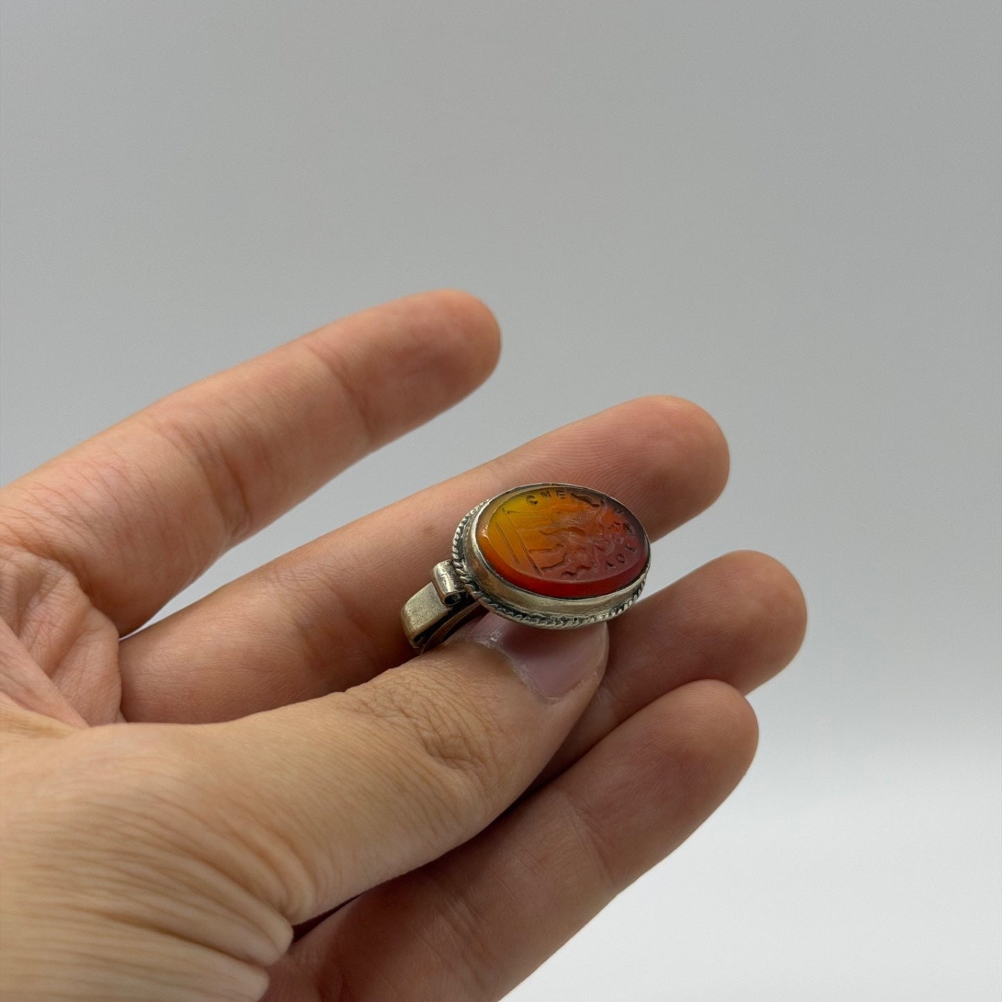 Vintage Silver Carnelian Intaglio Wax Seal Ring Ancient Style Roman Greek⁠
