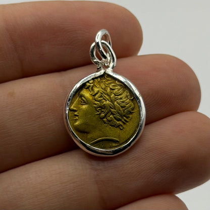 Ancient Roman Greek Style Coin Pendant Silver Gold Tone Coin Medallion Charm