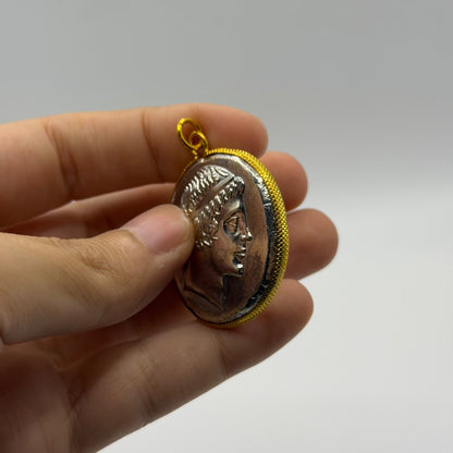 Ancient Roman Greek Style Silver & Gold Plated Coin Pendant