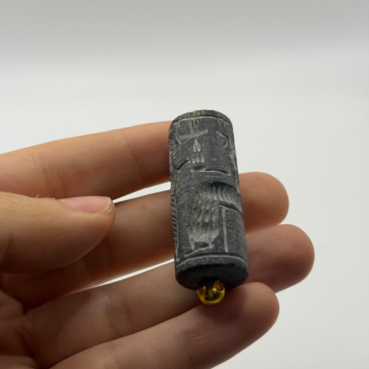 Ancient Near Eastern Style Intaglio Bead Gold Tone Pendant
