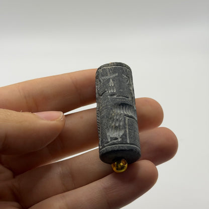 Ancient Near Eastern Style Intaglio Bead Gold Tone Pendant