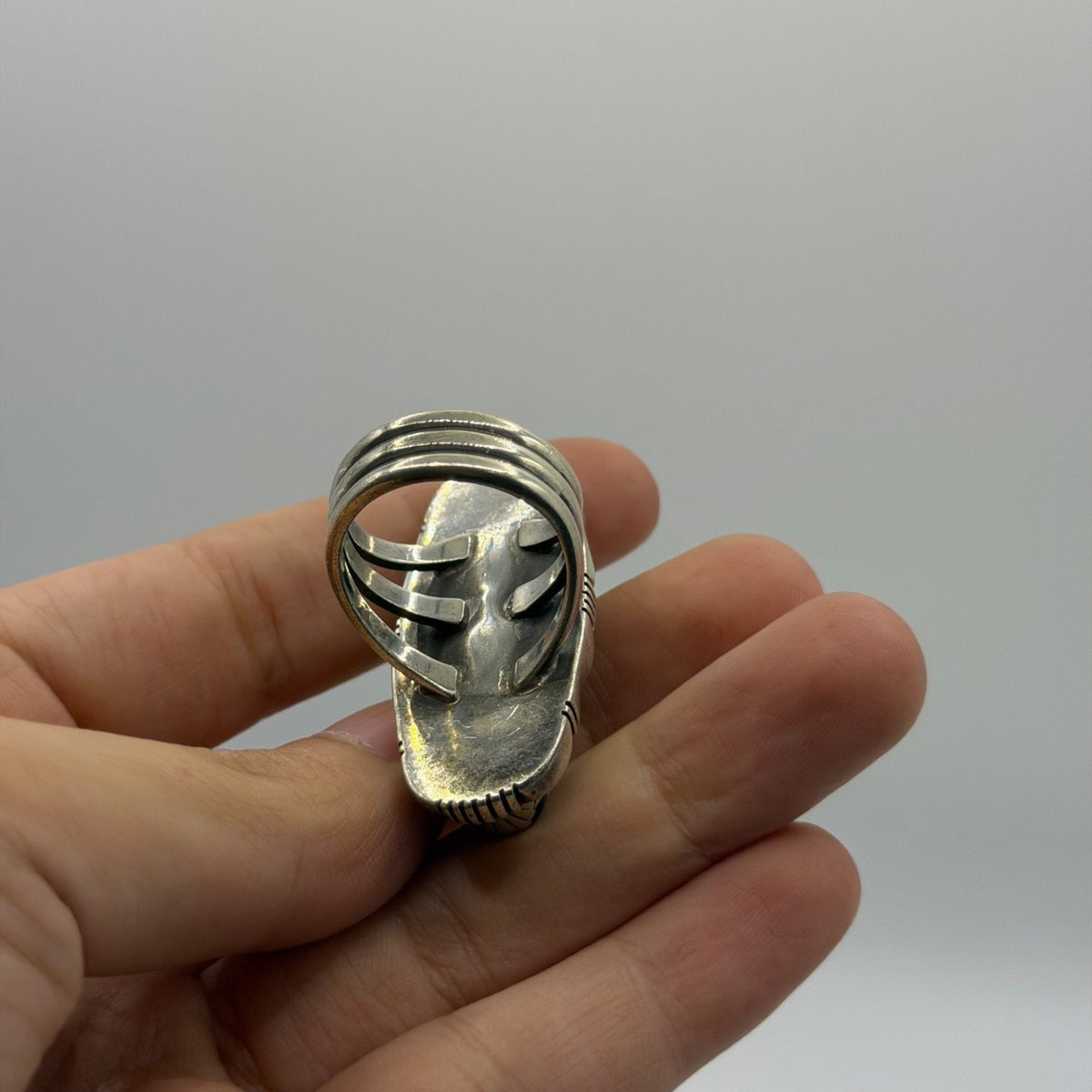 Vintage Tibetan Dzi Bead Sterling Silver Ring