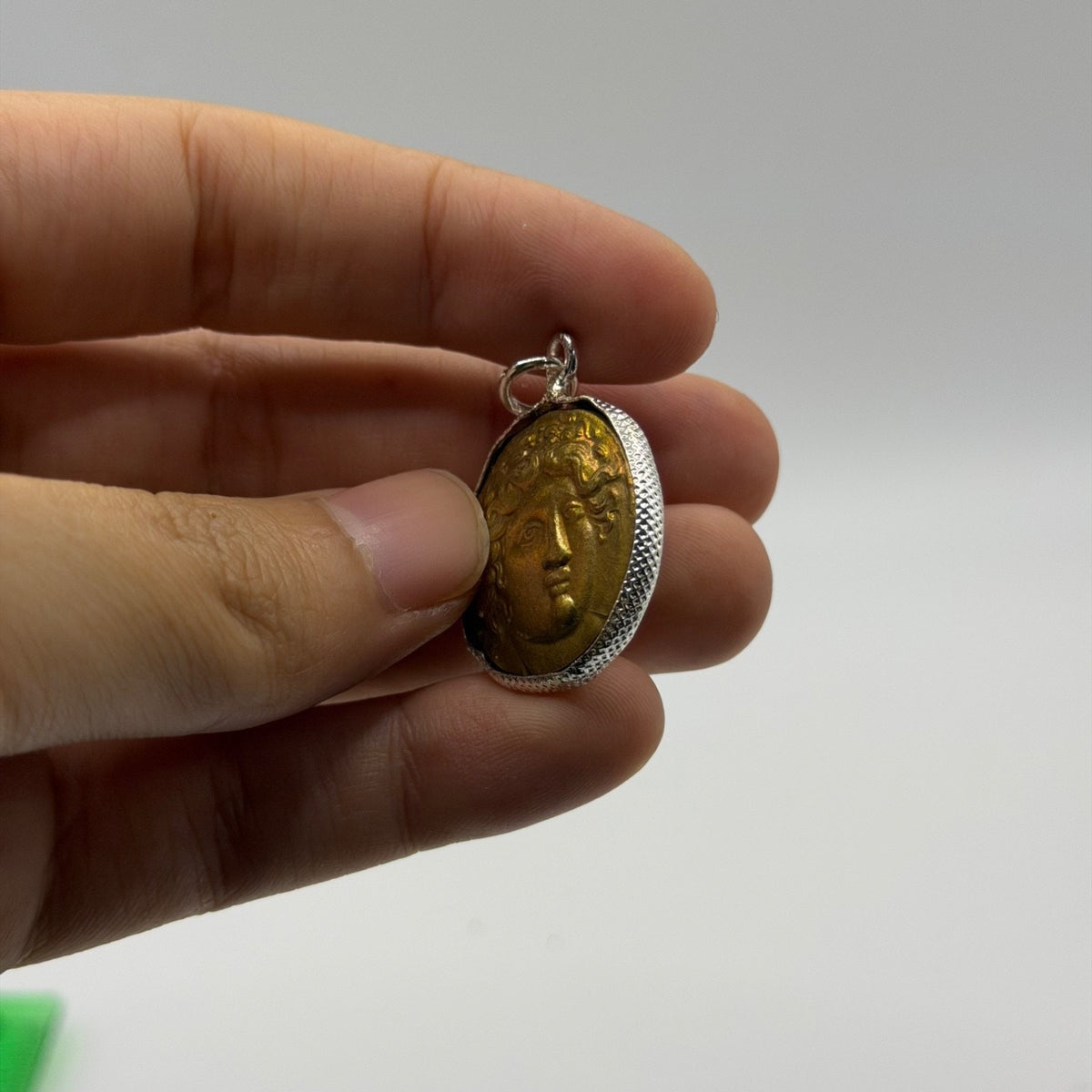 Ancient Roman Greek Style Gold Tone Coin Pendant